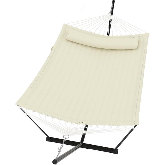 Senfot Iron T-Shaped Stand Hammock with Arc Tube Cover Cloth, Sturdy Comfortable Outdoor Hammock Beige