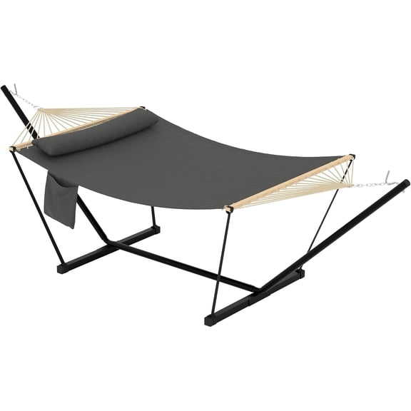 Senfot Iron T-Shaped Stand Hammock with Flat Wooden Frame, Sturdy Outdoor Dark Gray