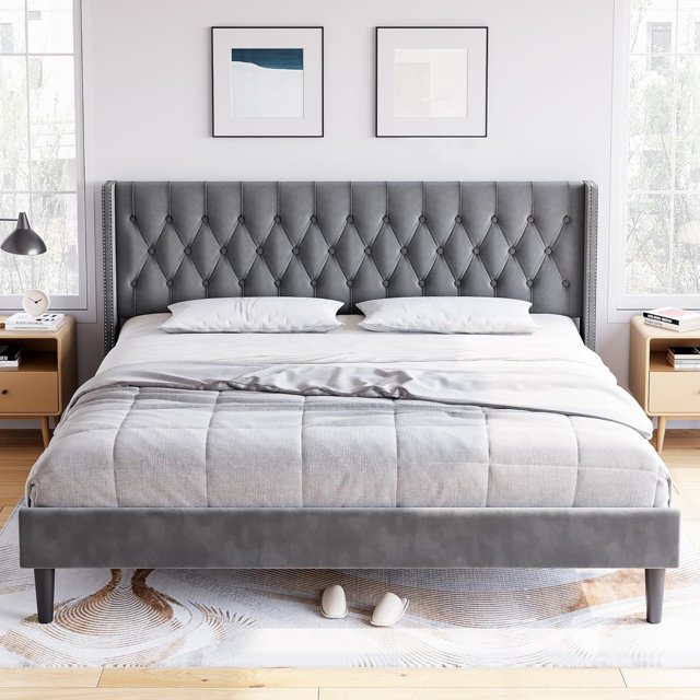 Senfot King Size Bed Frame with Headboard, Modern King Bed Frame, Deep