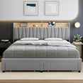 thumbnail image 1 of Senfot King Size Bed Frame with Storage Headboard, Upholstered Platform Beds with Drawers, Charging Station, Noise-Free, Easy Assembly,No Box Spring Needed, Light Grey, 1 of 7