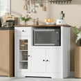 thumbnail image 1 of Senfot Kitchen Microwave Cabinet with Storage and Drawers, Modern Small Buffet Cabinet with Glass Doors and Adjustable Shelf, Wooden Sideboard with Wide Top for Dining Room, Living Room, White, 1 of 7