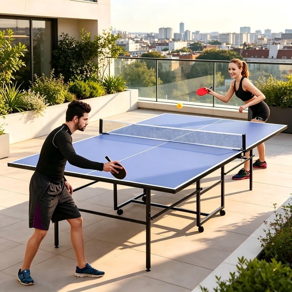 Senfot MDF and Steel Official Size Ping Pong Table- 274x152.5x76cm Regulation Indoor Outdoor Table Tennis Game Table- Blue Surface