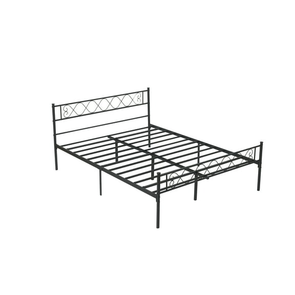Senfot Metal Queen Bed Frame with Headboard and Footboard Featuring Iron Heart Design, Queen Size Platform Bed for Boys and Girls, Easy Assembly, No Box Spring Needed,Black