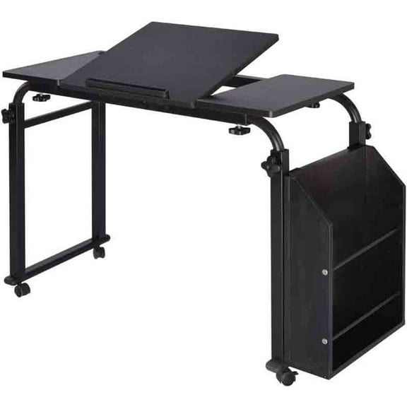 Senfot Mobile Laptop Desk, Portable Adjustable Height Cart Table with Wheels, Liftable Over-the-Bed Desk for Home Office Workstation
