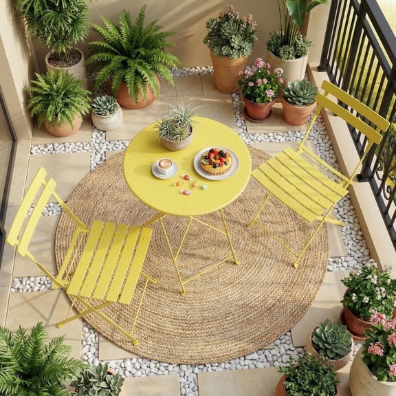 Senfot Modern 3-Piece Outdoor Patio Bistro Set, Steel Frame Furniture Set, Compact Table and Chairs for Balcony Garden Small Space Yellow
