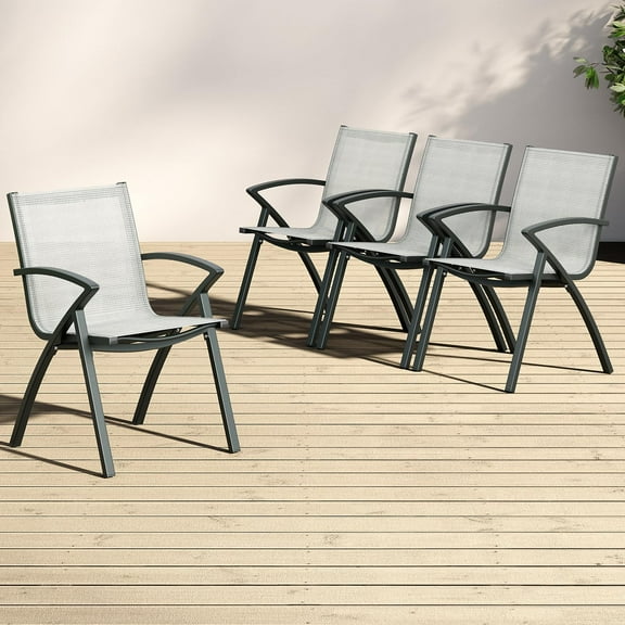 Senfot Modern Aluminum Outdoor Dining Chairs - Quick-Dry Textilene Fabric, Ergonomic Design for Patio, Poolside, Restaurants Gray 4pcs