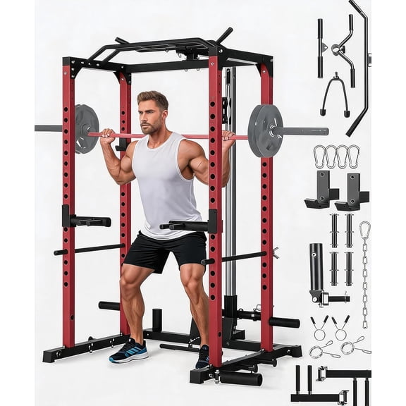 Senfot Multi Box Carbon Steel Basic Squat Training Rack Stable Metal Frame Home Fitness Strength Workout Equipment Black Red