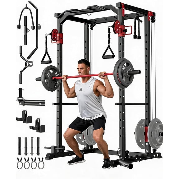 Senfot Multi Box Carbon Steel Fly and Squat Rack Multifunctional Full Body Strength Training Home Gym Fitness Station Black Red