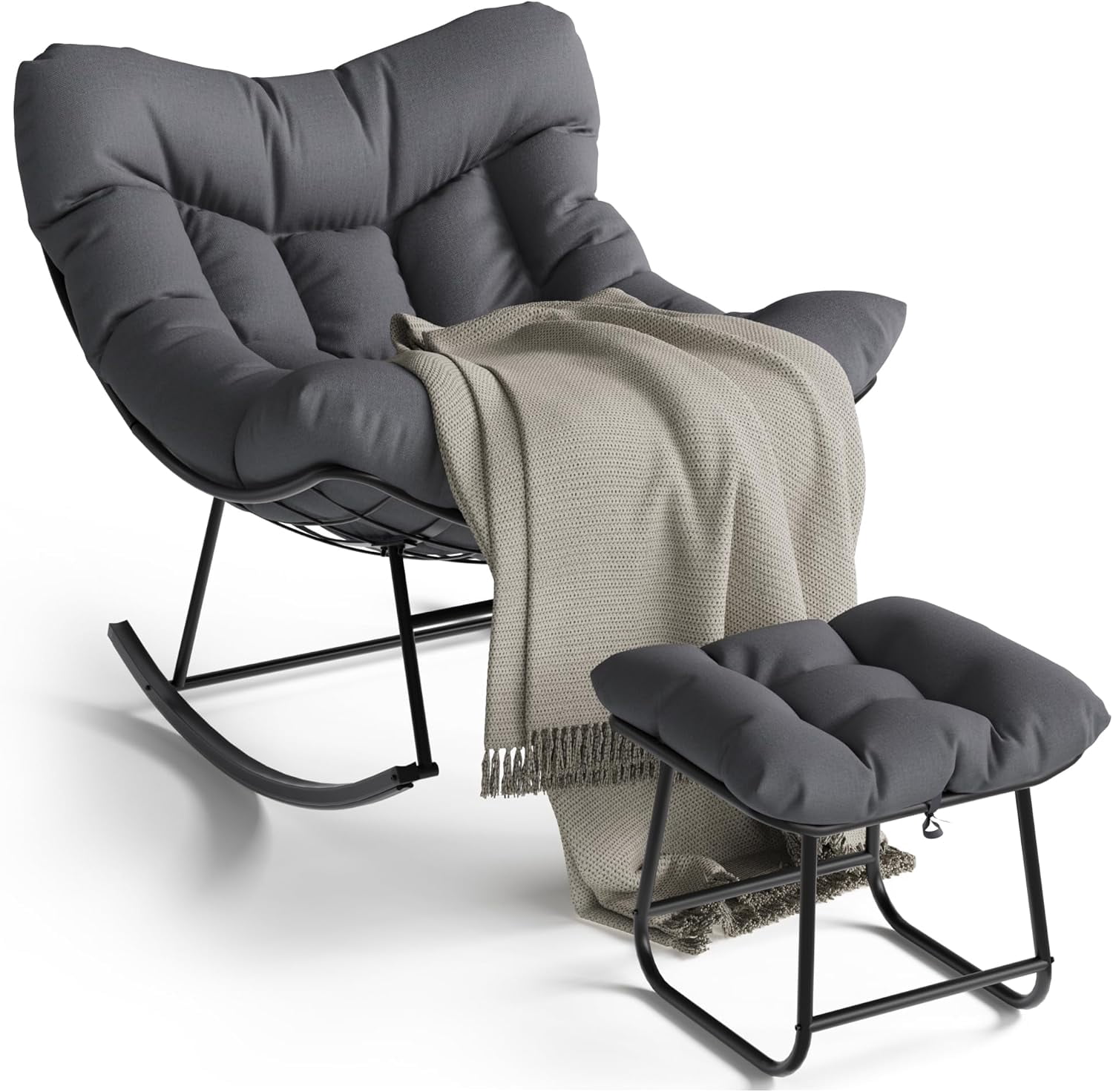 Senfot Oversized Papasan Rocking Chair with Ottoman Rattan Egg Lounge ...