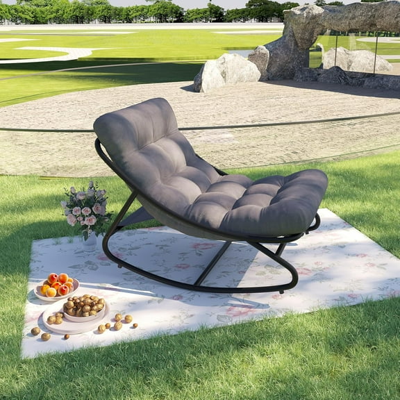 Senfot Oversized Patio Rocking Chair - Heavy Duty Metal Frame with Thick Waterproof Cushions, 400 lbs Capacity for Outdoor & Indoor Use Gray