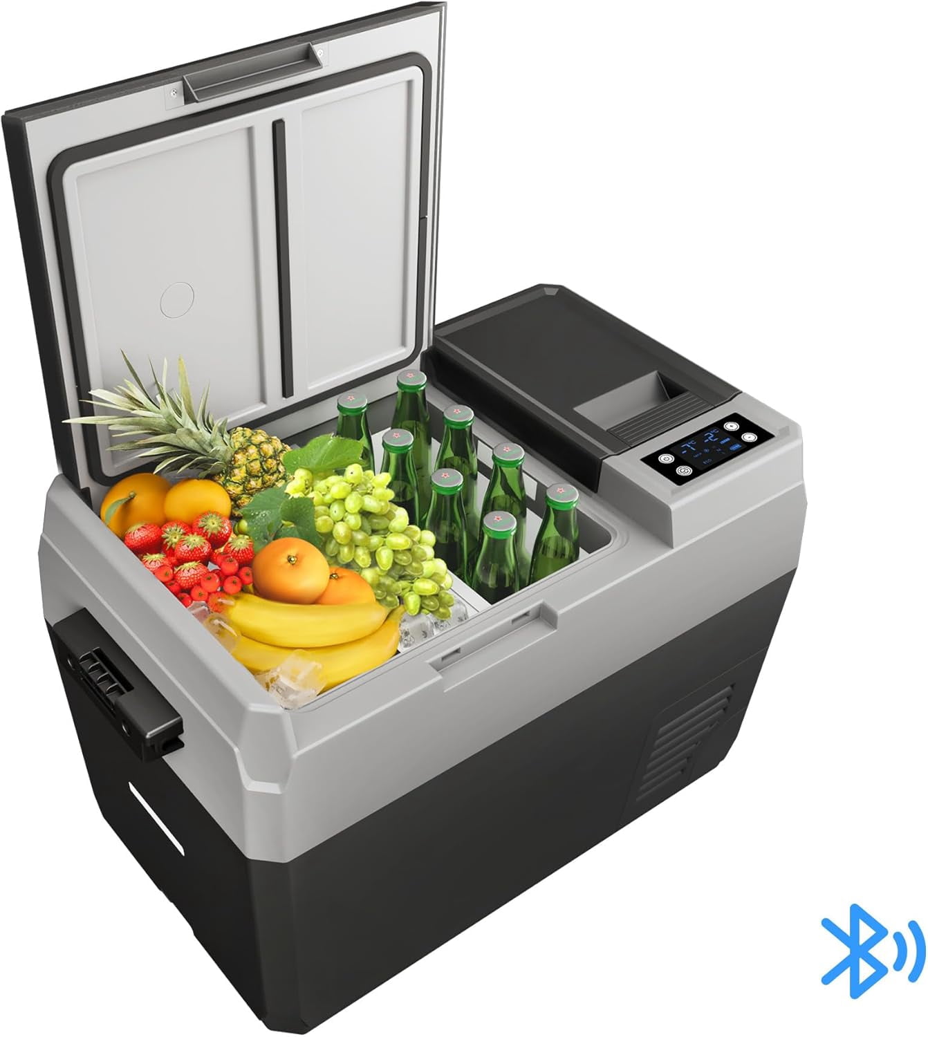 Senfot PP Car Refrigerator with Charging Panel & Solar Hole, Portable Mini Fridge for Vehicle Travel Camping RV Black