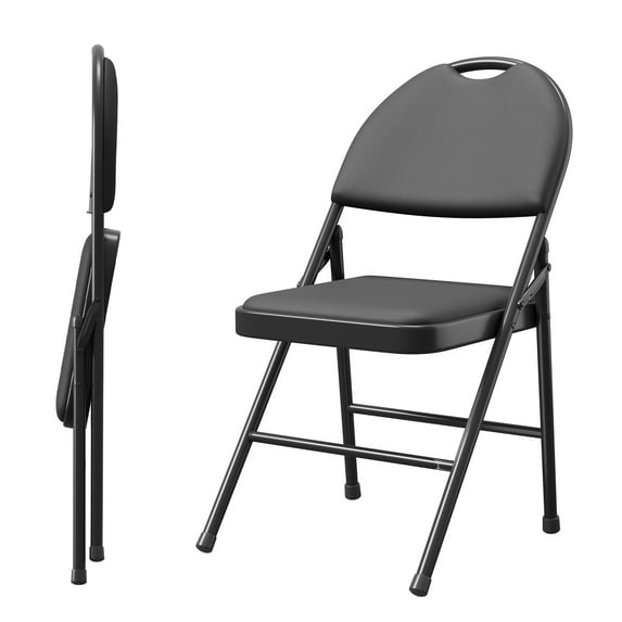 Senfot Padded Folding Chairs, Soft Cushioned Chairs with Metal Frame, PU Leather Upholstered Foldable Chairs Set, Portable High Back Chairs for Office, Party, Dining Room Black 2pcs