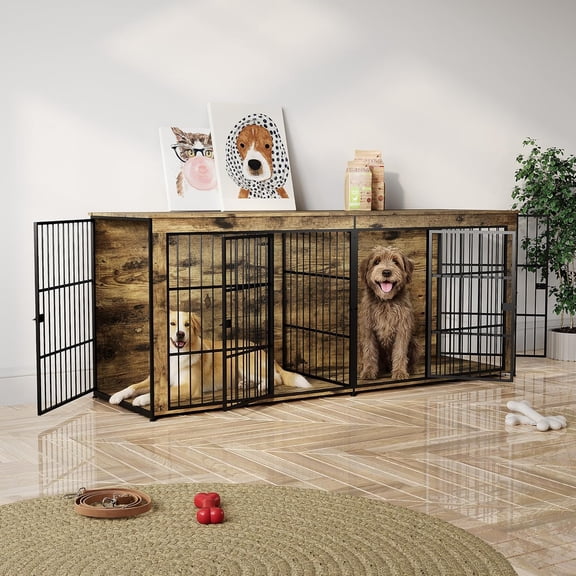 Senfot Particle Board Iron Three Sided Frame Dog Crate Rustic Brown 2.4M Extra Large Indoor Furniture Pet Kennel for Giant Dog Breeds