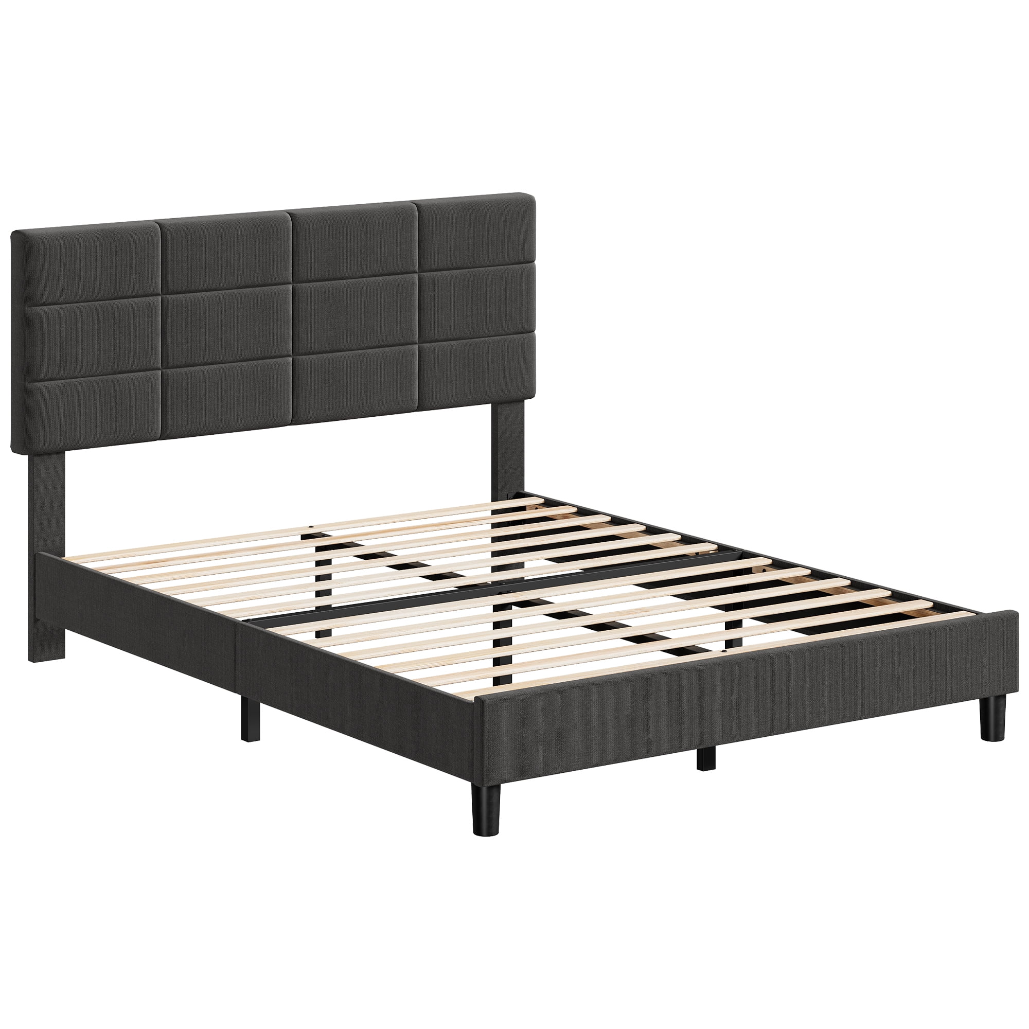 Senfot Queen Size Bed Frame with Adjustable Headboard,Linen Upholstered Platform Bed with Wood Slats,No Box Spring Needed,Noise Free,Easy Assembly,Minimalist Design for Apartment,Bed Room,Light Gray