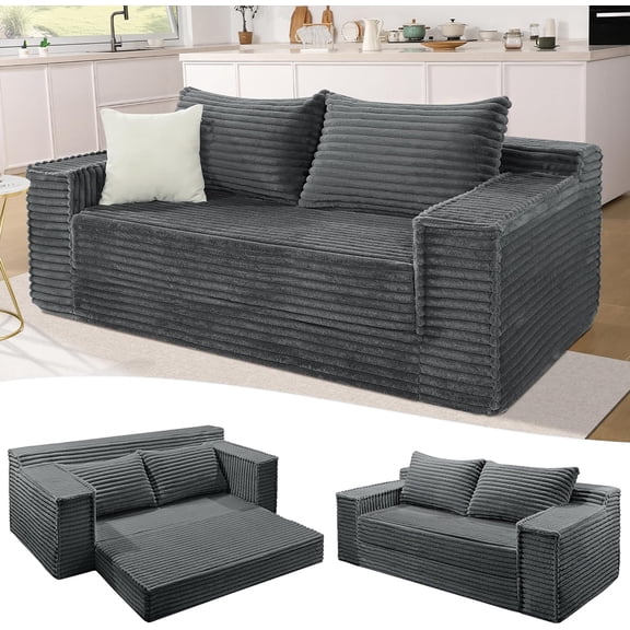 Senfot Queen Size Compressed Memory Foam Sofa, Modern Convertible Couch, Soft Seating for Living Room Apartment Small Space Gray