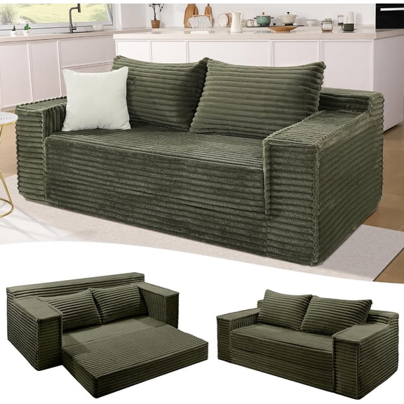 Senfot Queen Size Compressed Memory Foam Sofa, Modern Convertible Couch, Soft Seating for Living Room Apartment Small Space Green