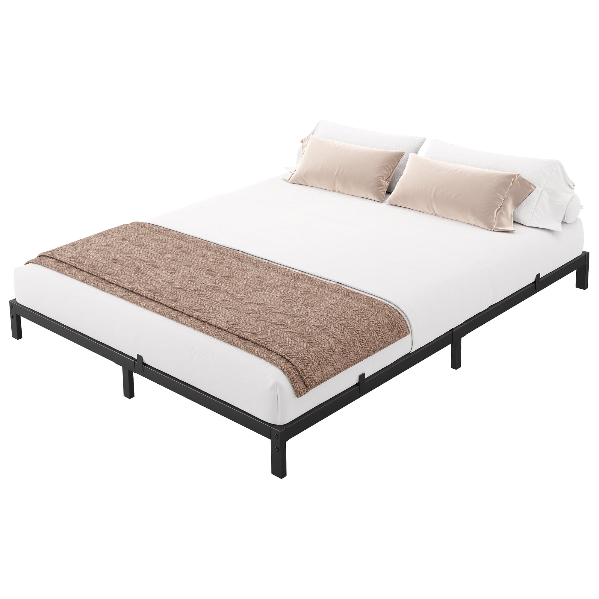 Senfot Queen Size Low Profile Metal Bed Frame - 6" Mattress Foundation Support, Black