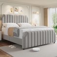 thumbnail image 1 of Senfot Queen Size Platform Bed Frame, Upholstered Bed Frame with Headboard and Footboard, Strong Wooden Slats Support, No Box Spring Required Queen Size Bed Frame, Light Gray, 1 of 7