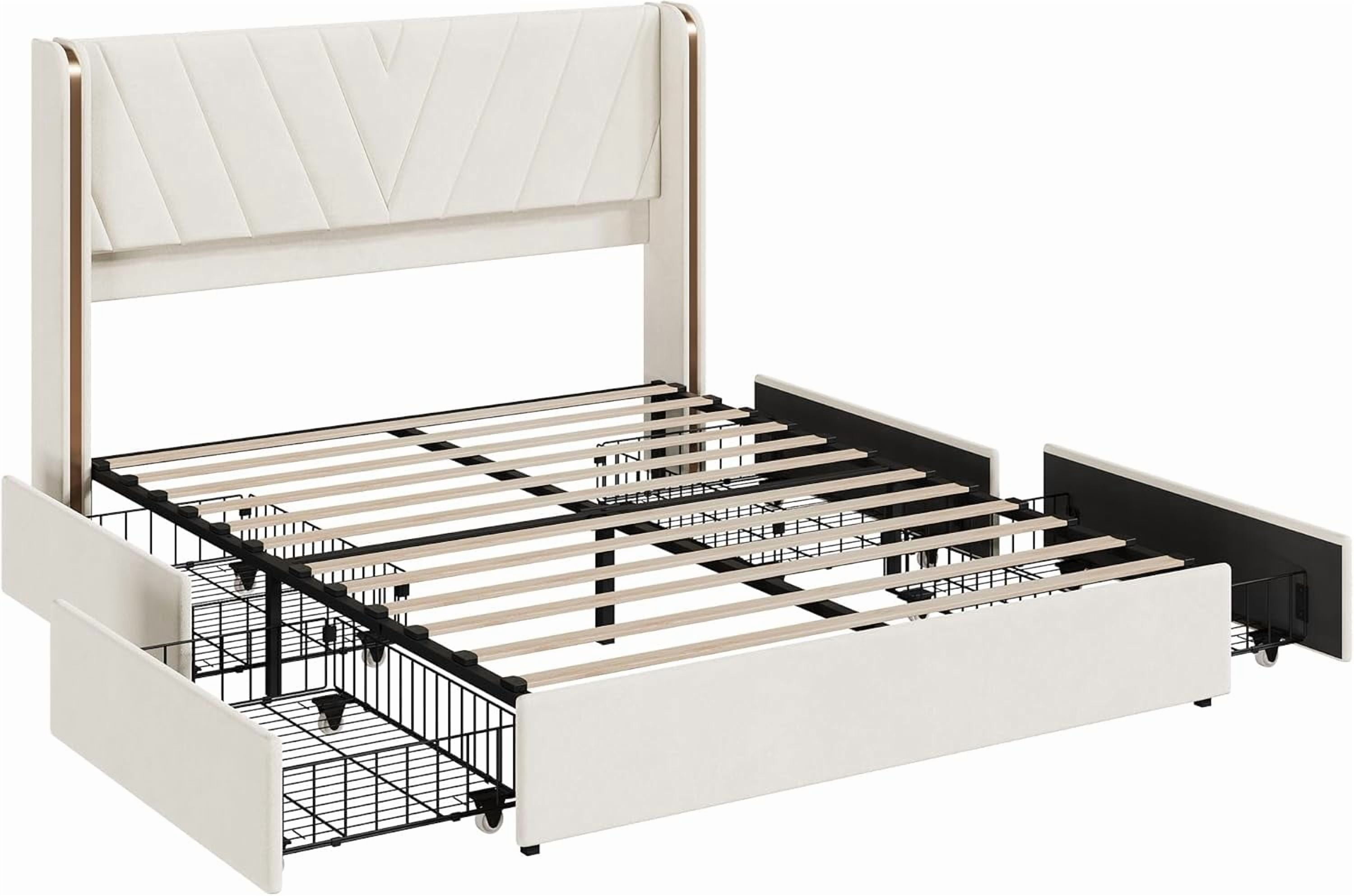 Senfot Queen Size Velvet Upholstered Platform Bed Frame with 4 Storage ...