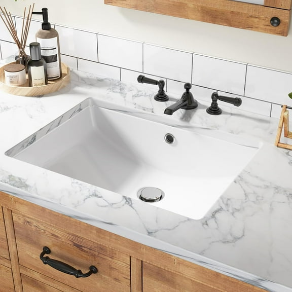 Senfot Rectangular under the Counter Bathroom Sink Pure White Porcelain Ceramic Vessel Sink, 20"x15"x8" under the Counter Bathroom Vanity Basin