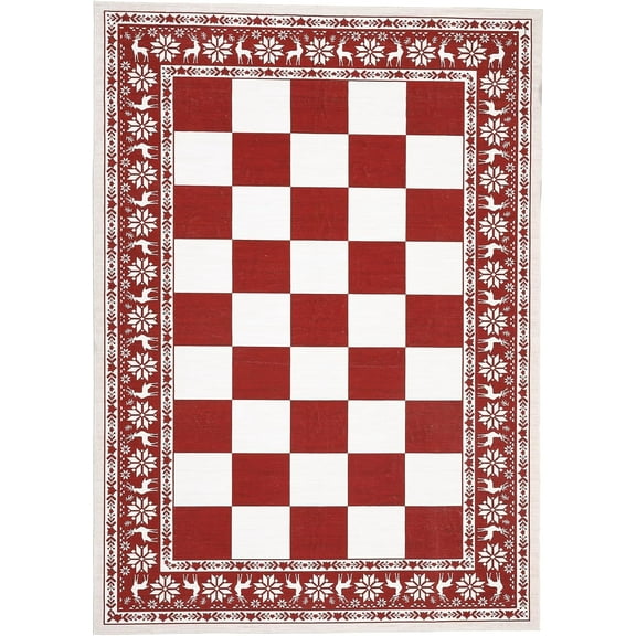 Senfot Red 9x12 Runner Rug, Indoor Non Slip Carpet, Washable Rug for Christmas Decor, Checkered Soft Low Pile Christmas Rugs for Kitchen, Entryway, Living Room, Bedroom