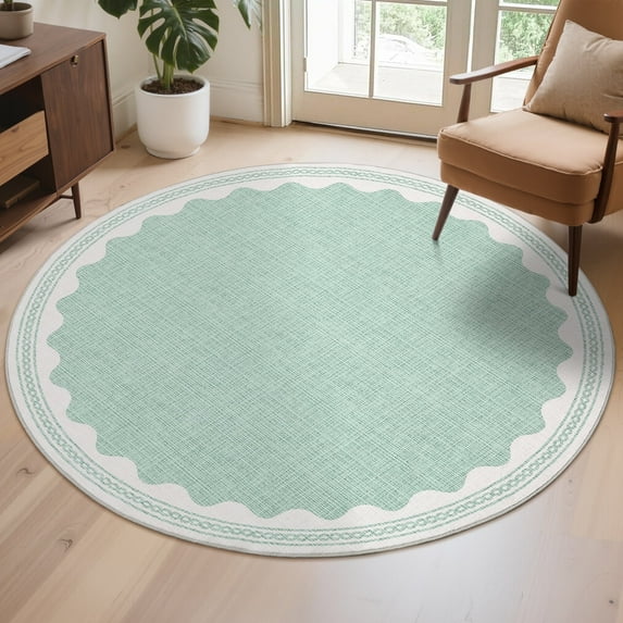 Senfot Round Modern Area Rug 6x6 Washable Low Pile Non-Slip Solid Carpet with Border for Bedroom Living Room Green