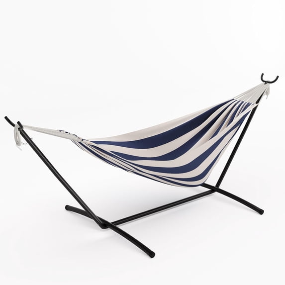 Senfot Soft Hammock, Iron + Cloth Bag, Single Person Soft Hammock for Outdoor Patio Backyard Blue White