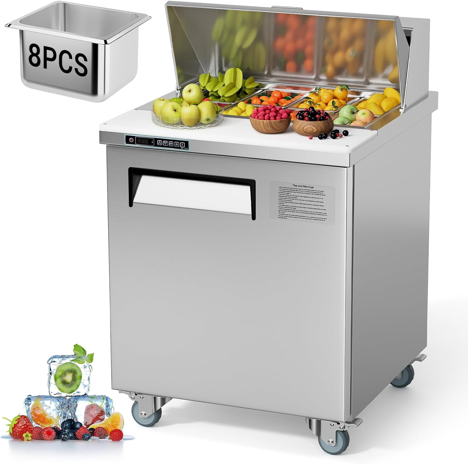 Senfot Stainless Steel Compact Commercial Refrigerator, Mini Fridge for Small Business Bar Cafe Kitchen Home Use 28"+8 plates