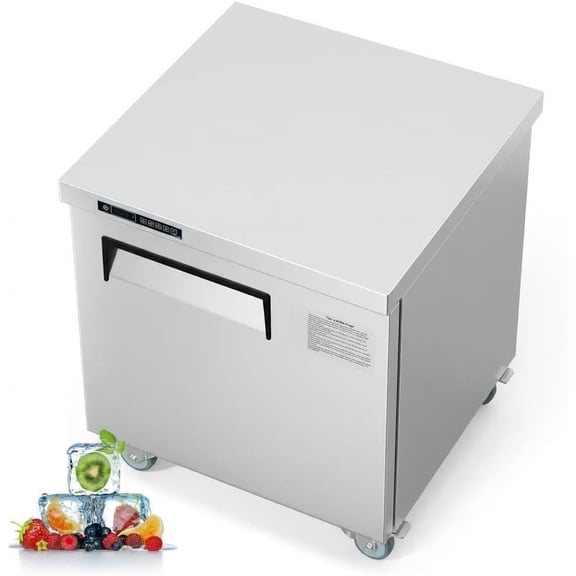 Senfot Stainless Steel Compact Commercial Refrigerator, Mini Fridge for Small Business Bar Cafe Kitchen Home Use 28"