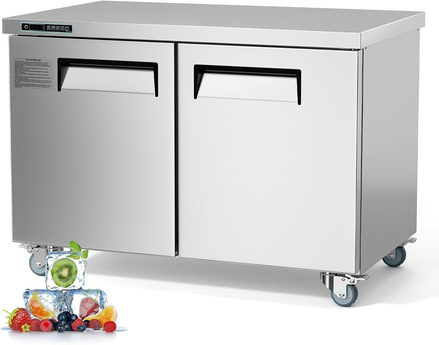 Senfot Stainless Steel Compact Commercial Refrigerator, Mini Fridge for Small Business Bar Cafe Kitchen Home Use 48"