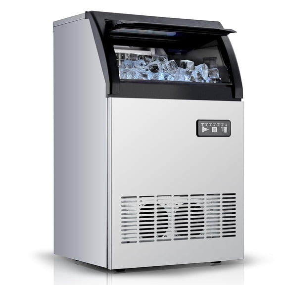 Senfot Stainless Steel Foam PP Integrated Commercial Ice Maker 120LBS Single Water Inlet 120V 60Hz 250W Restaurant Silver Black
