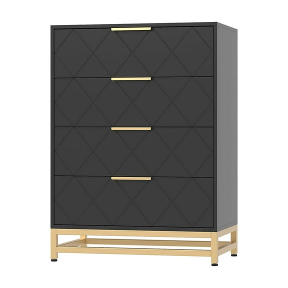 Senfot Storage Cabinet, 4 Drawer Triangle Pattern Chest - MDF + PB + Iron, Black, Durable and Stylish Storage Solution for Any Room