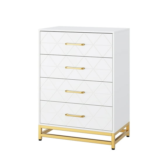 Senfot Storage Cabinet, 4 Drawer Triangle Pattern Chest - MDF + PB + Iron, White, Compact Storage for Bedroom, Living Room, or Office