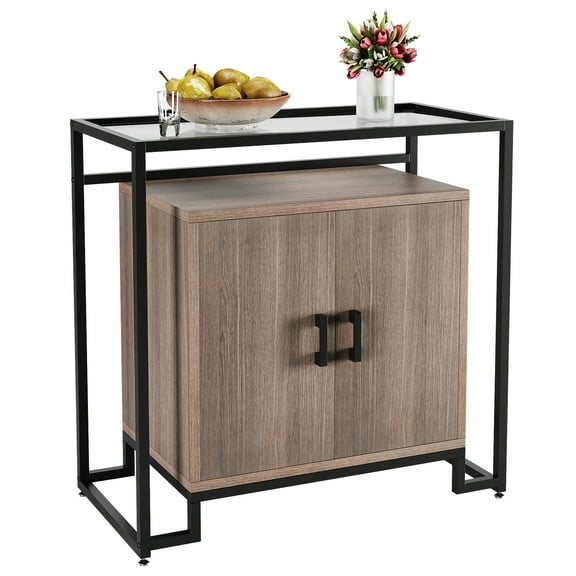 Senfot Storage Cabinet with Doors, Space Saving Wooden Buffet Sideboard with Storage, Modern Accent Cabinet with Open Storage Shelves for Bedroom Kitchen Home Office,Light Brown