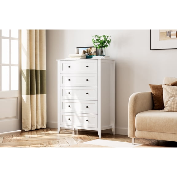 Senfot Storage Cabinet,White 5-Drawer Chest, MDF + Paint, Stylish Storage Solution for Bedroom, Living Room, Modern Design