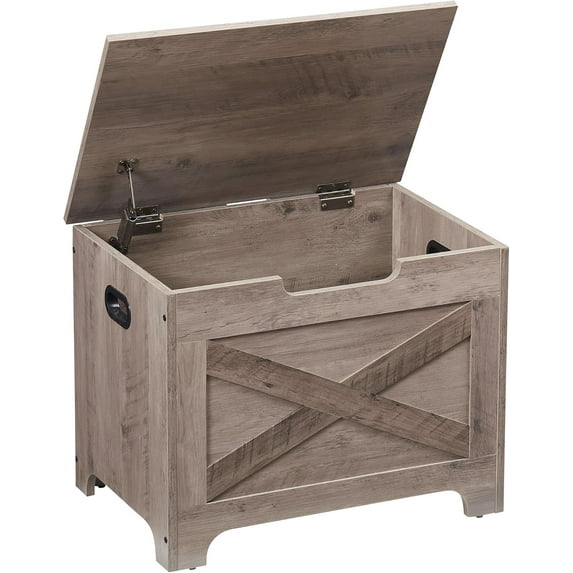 Senfot Storage Chest, Entryway Bench with Storage,Wood Storage Chest with Seating and Safety Hinge, Farmhouse Storage Chest Trunk for Bedroom, Living Room, Grey,60cm