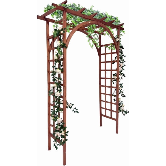 Senfot Teak Wood Combination Flat and Arch Top Garden Trellis Arbor for Backyard Outdoor Climbing Plants Vines Vegetable Cultivation