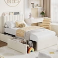 thumbnail image 1 of Senfot Twin Size Bed Frame with Storage Headboard, Bed Frame with 2 Drawers, Boucle Upholstered Platform Bed with Bookcase, Easy Assembly, No Box Spring Needed, Beige White, 1 of 9