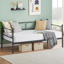 Senfot Twin Size Daybed Frame with Headboard, Heavy Duty Metal Slats, Mattress Foundation, Black, Space-Saving Sofa Bed for Bedroom