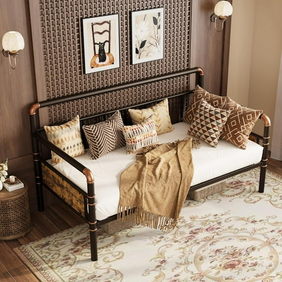 Senfot Twin Size Metal Daybed Frame,Sofa Bed Platform,Daybed with Strong Supports for Bedroom, Living Room, and Guest Room,Brown