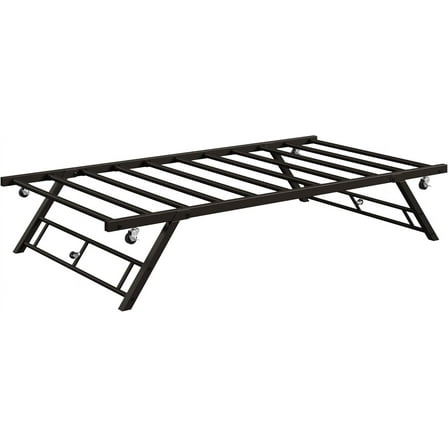 Senfot Twin Size Pop Up Trundle Bed Frame,Foldable Metal Platform,Trundle Day Bed with Lockable Casters,Brown