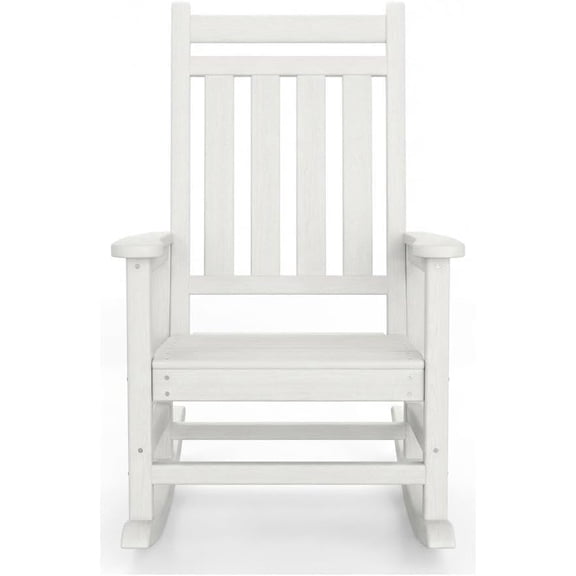 Senfot Weather Resistant HDPE Outdoor Rocking Chair - High Backrest, Easy Assembly, Perfect for Garden, Lawn, Deck, and Porch White