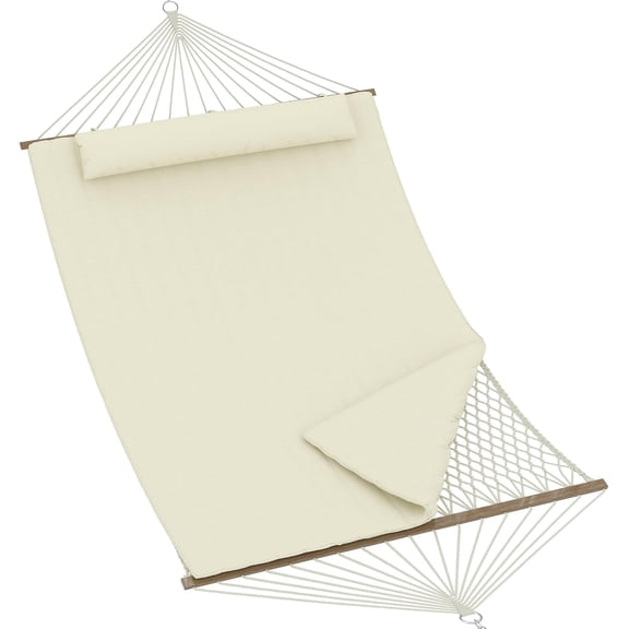 Senfot Wooden Frame Hammock with Net + Pad, Comfortable Padded Hammock for Outdoor Use Beige