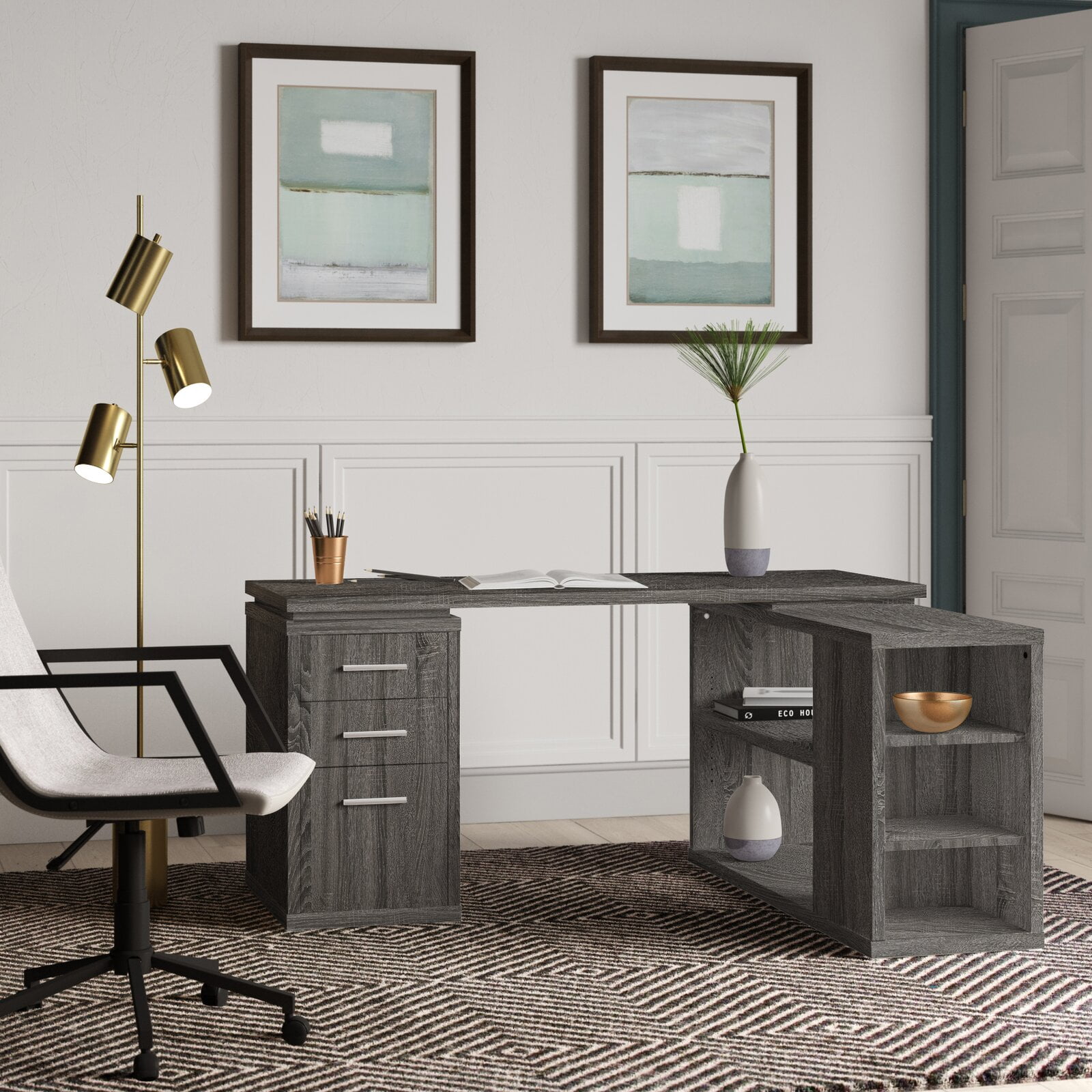 Senga Reversible LShape Executive Desk, 124.75 lb., Features Soft