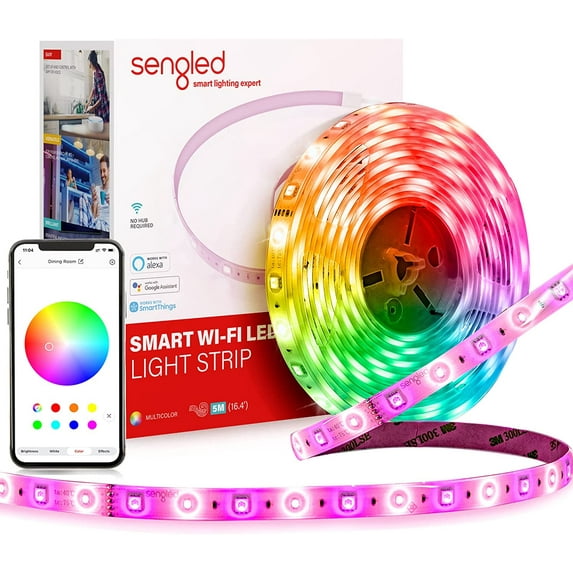 Sengled Smart Wi-Fi LED Multicolor Light Strip, 5M (16.4ft), No Hub Required, Works with & Google Assistant, RGBW, High Brightness, 1800 Lumens, Adjustable Length, 25,000 Hours Life for Home