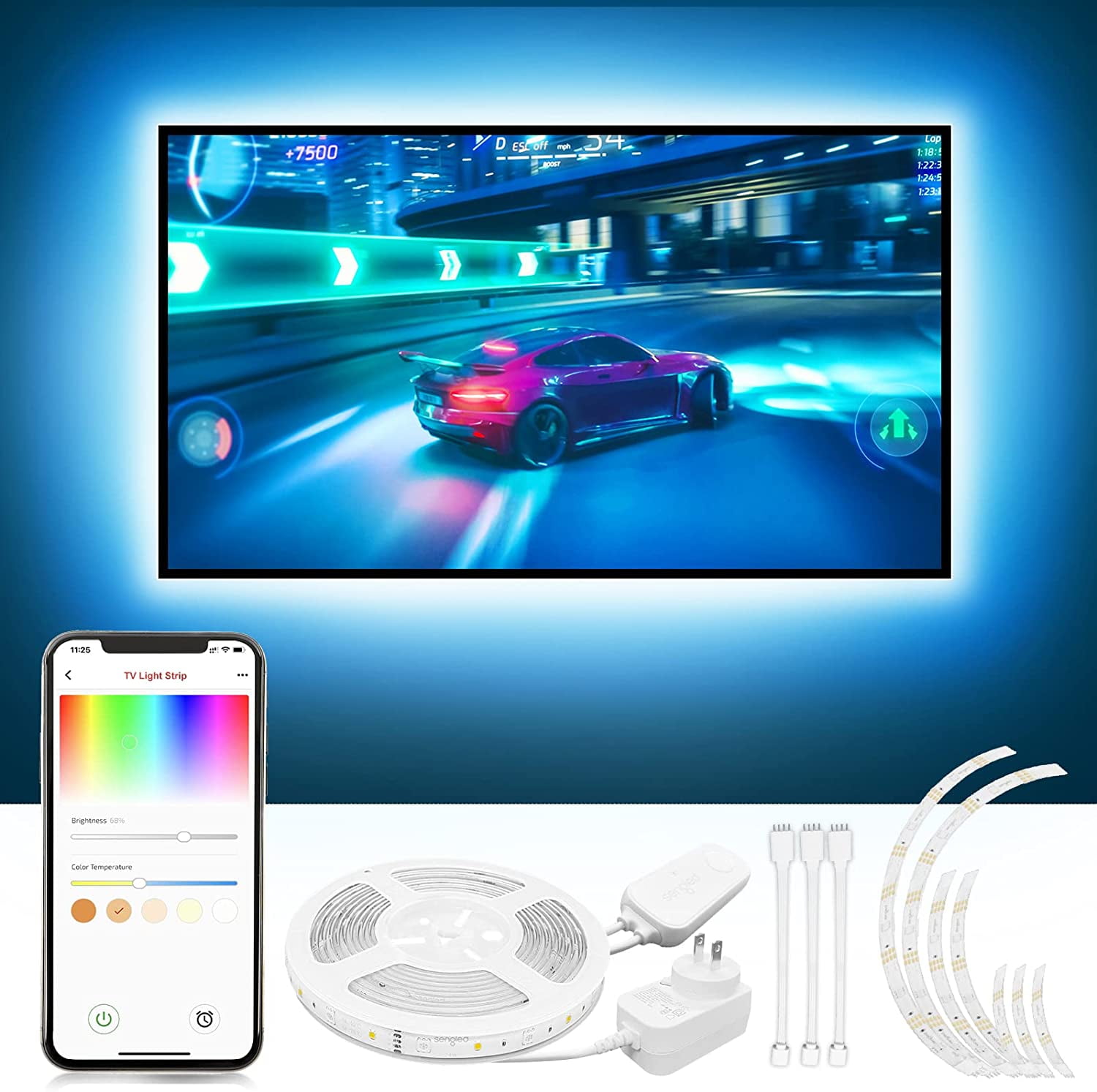 Smart Lighting, Indoor and 6.5ft Light LED Multi-White Control Multi-Color Modern Strip, Wifi Voice Energizer