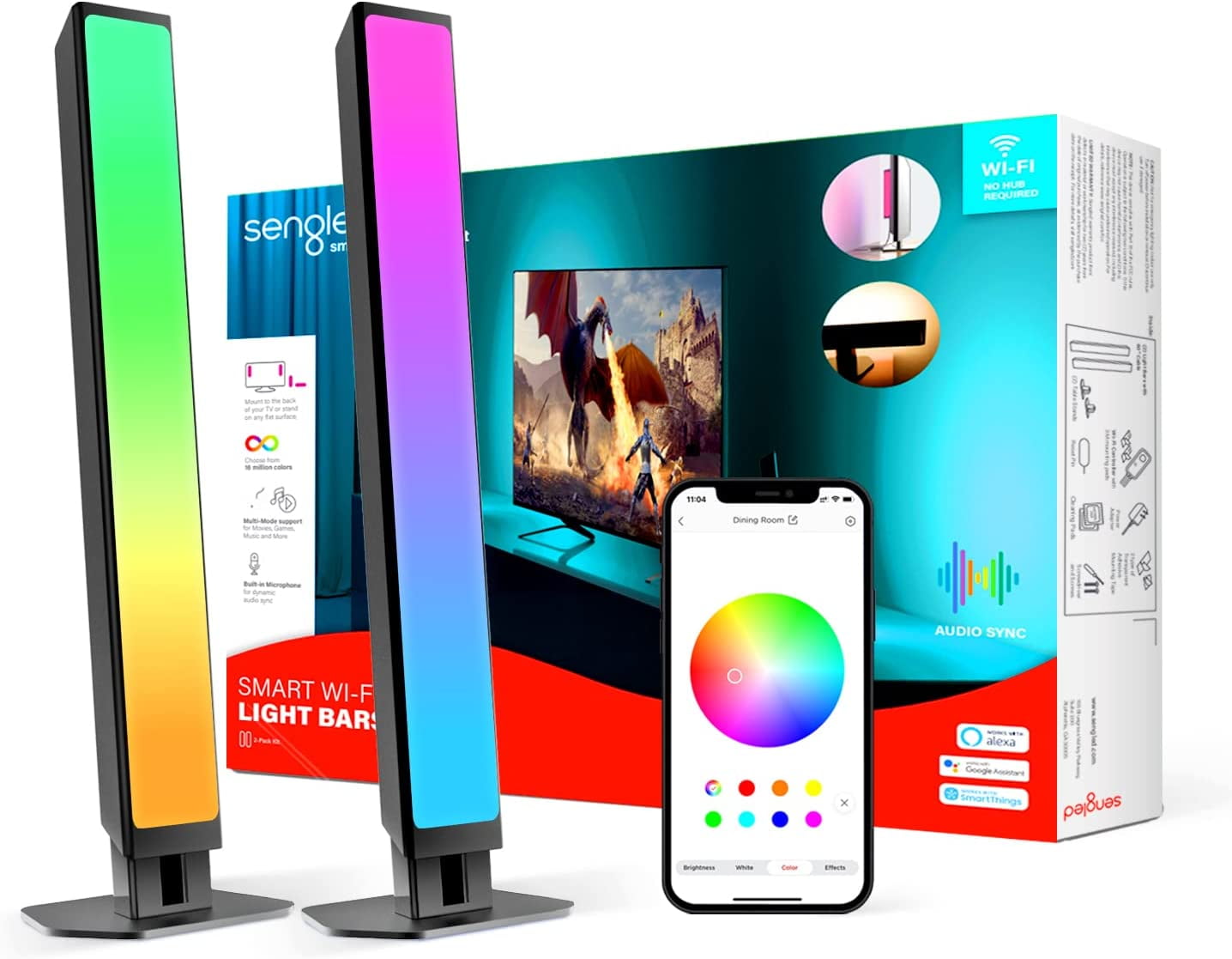 Light Light Light, Sync with APP Lighting Gaming, Rainbow Smart Color & PC, Music Ambient TV Dimmable Mood - TV Streamer Changing for Smart Game Bluetooth Effects, Controlled Bar, RGB 2PCS Backlight