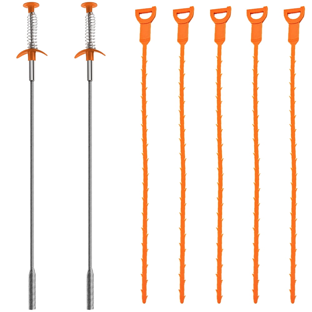 Senhai Orange Silver Hair Catcher Drain Snake 7 Pack