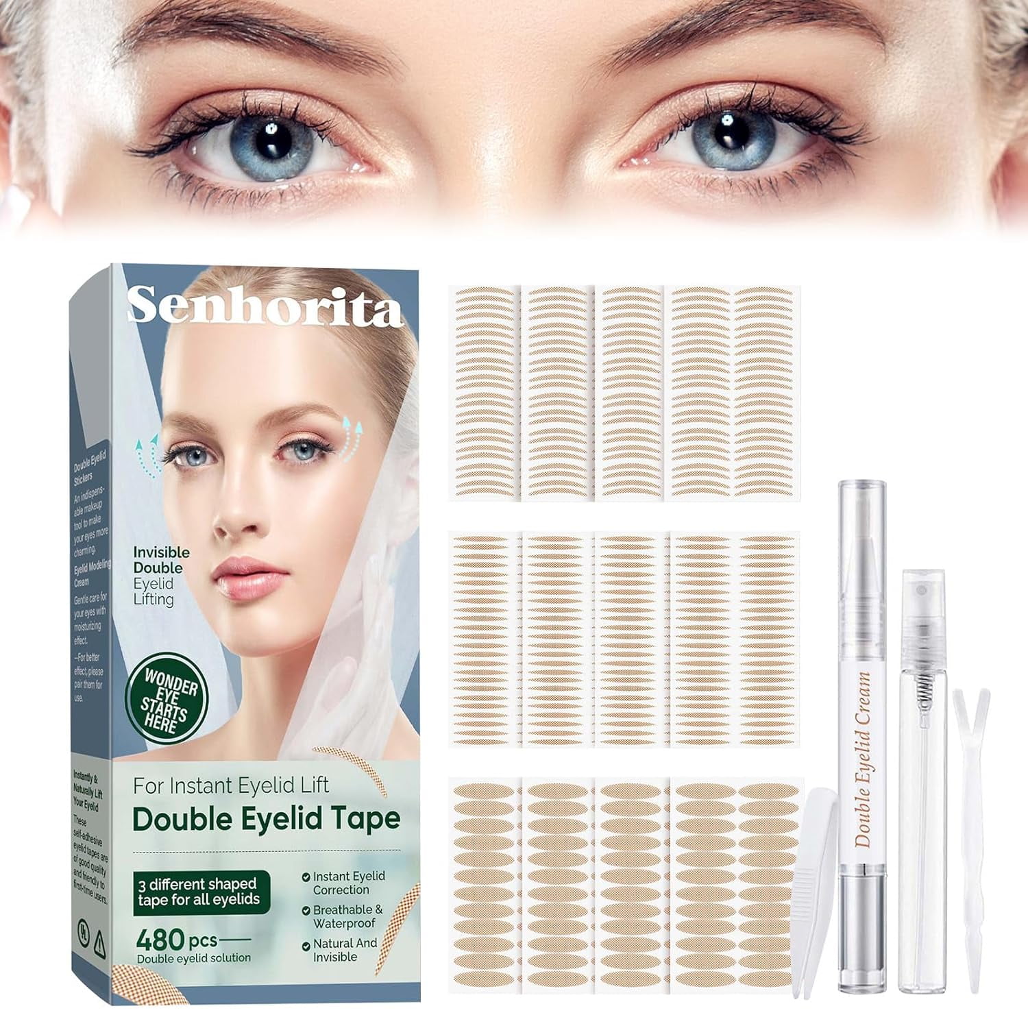 Senhorita Eyelid Tape, 480Pcs Invisible Eyelid Lifter Strips, Instant