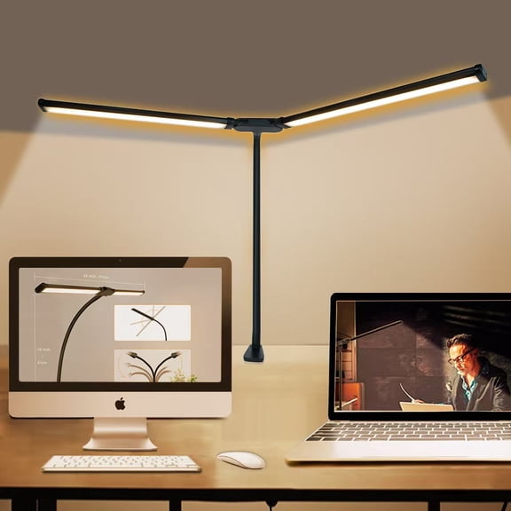 Senhu Led Desk Lamp for Office Home, Bright Double Head Desk Light with Clamp, Architect Task Lamp 30 Lighting Modes Adjustable Flexible Gooseneck